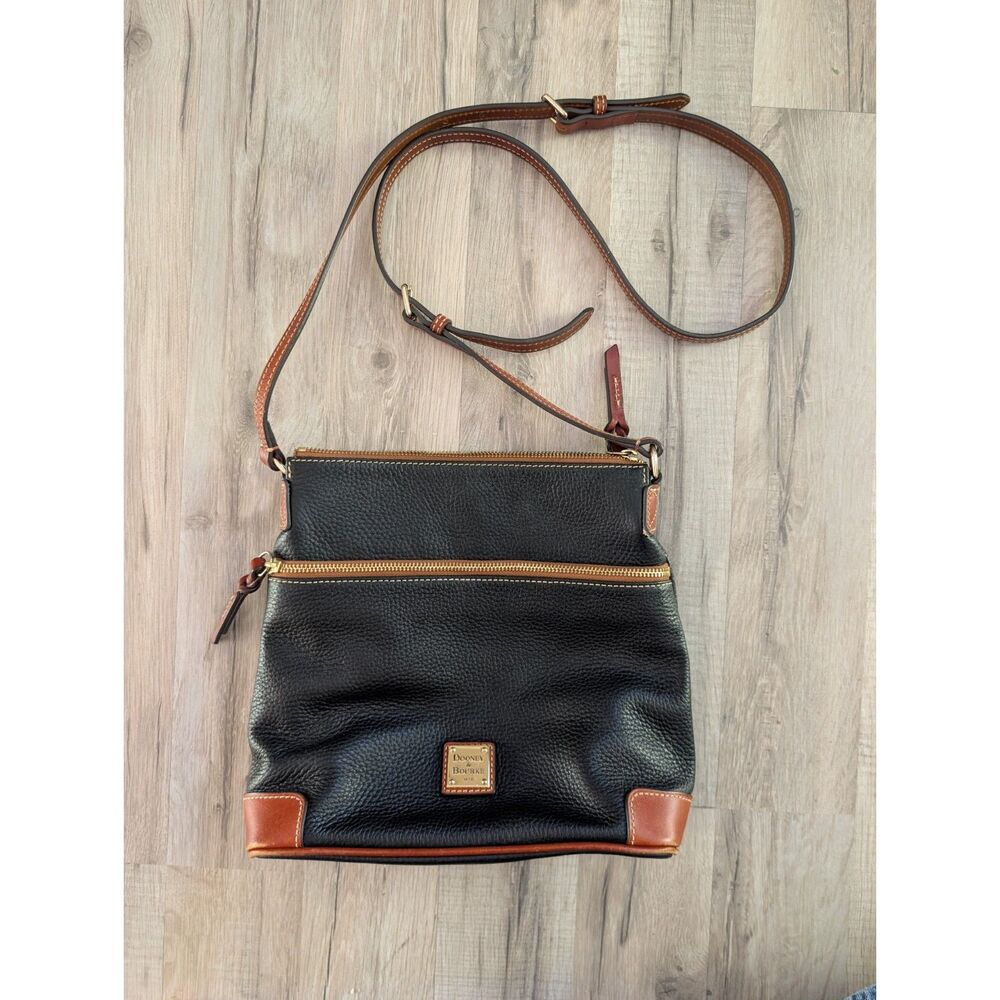 Dooney & Bourke Black Pebble Leather Kirby Everyday Crossbody Brown Trim (C4)